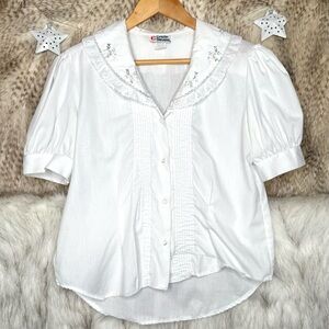 Vintage Cristin Stevens White Floral Embroidered Women's Top